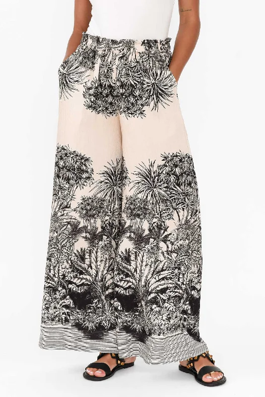 Carson Black Jungle Ruched Pants Formal Linen Trousers