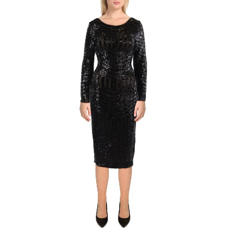 Emery Womens Sequined Knee-Length Cocktail And Party Dress Tunics Wedding white