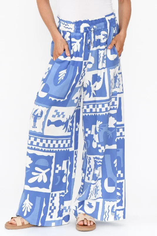 Holiday Blue Seaside Linen Blend Pants Casual Sweatpants Style