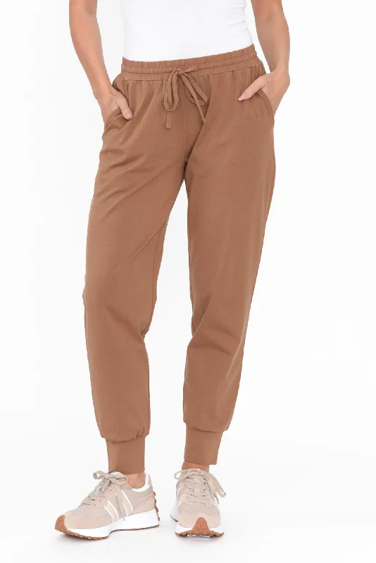 Mocha Cotton Everyday Tie Pants Wide-Legged Palazzos