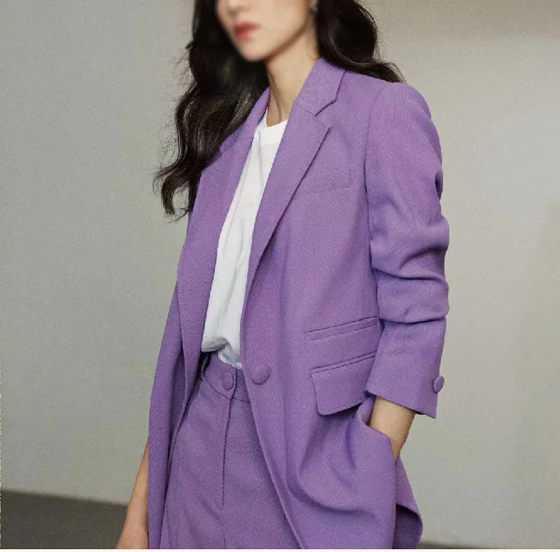 Women Fashion Solid Color Blazer And Pant Two-Piece Set Relaxed Linen Pants