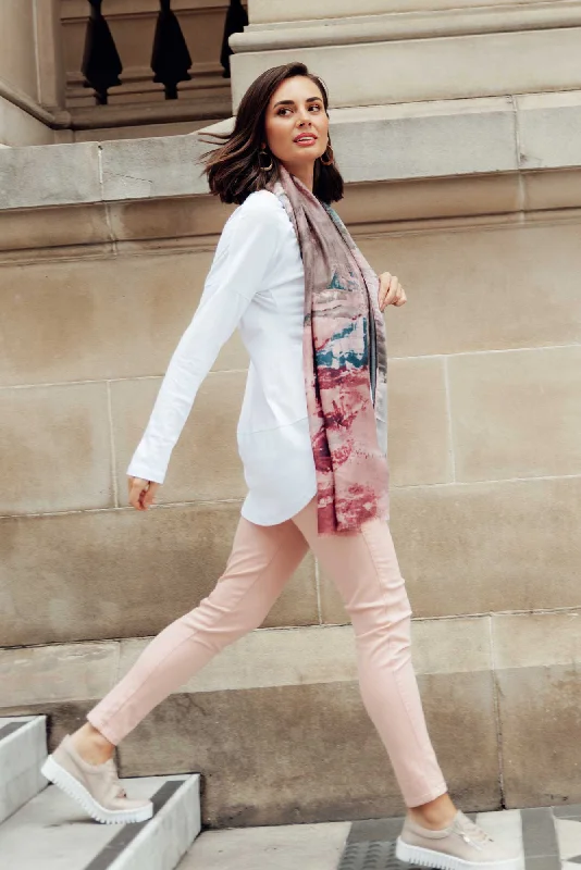 Reed Pink Stretch Cotton Pants Trendy Printed Pants