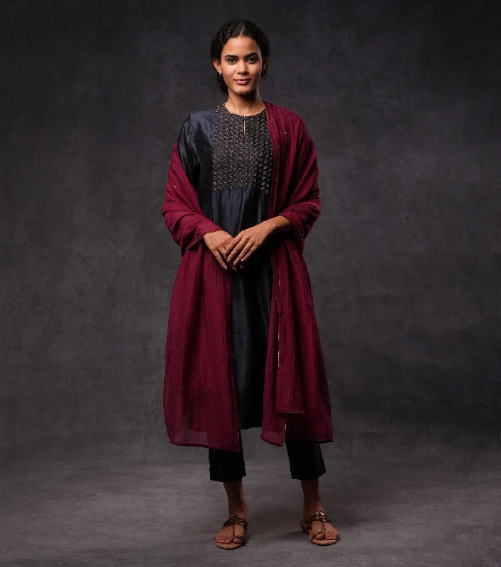 Navy Hand Embroidered Silk Straight Kurta Set with Pants & Dupatta Elegant Palazzo Trousers Navy Hand Embroidered Silk Straight Kurta Set with Pants & Dupatta Elegant Palazzo Trousers