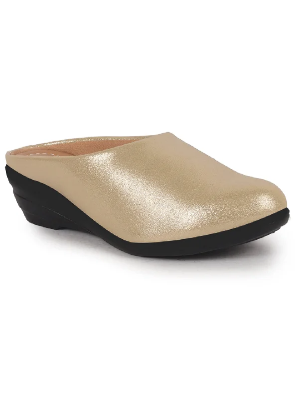 Women Gold Shimmery Platform Wedge Heel Back Open Slip On Shoes for Party|Formal Dress Ballerina|Lightweight All Day Formal Shoes Tunics Wedding white