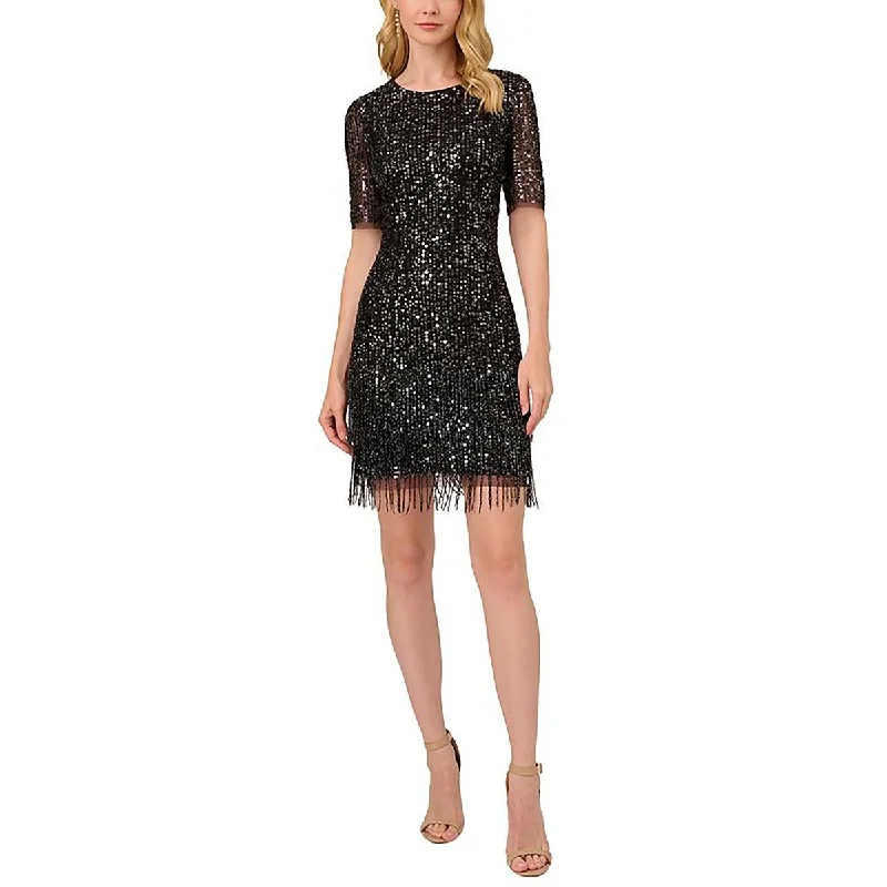 Womens Sequined Mini Cocktail And Party Dress Tunics Mesh breathable