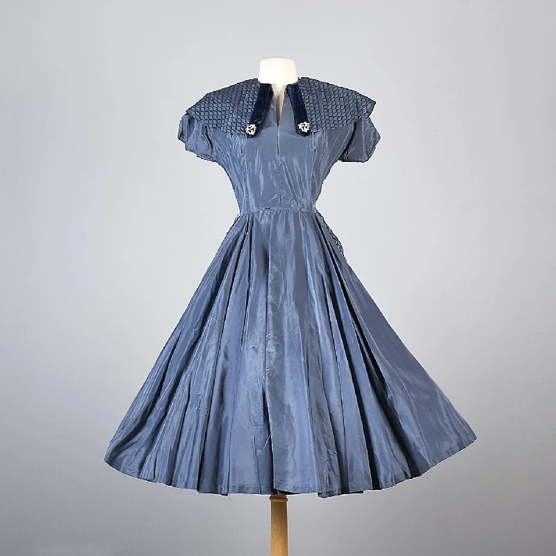 1950s Blue Taffeta Party Dress with Velvet Details Tunics Review highly