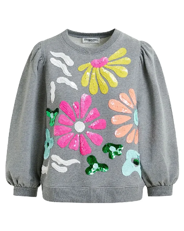 Combo Grey Melange Hun Flower Sweatshirt Hoodie with Longline Fit Extended Stylish