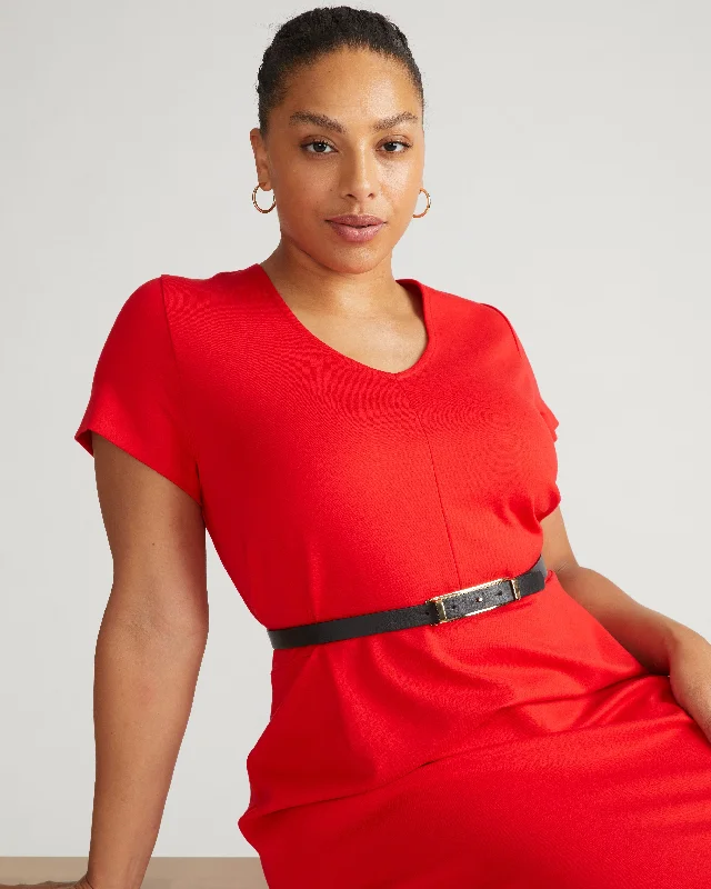 Executive V Neck Ponte Dress - Vermilion Red
