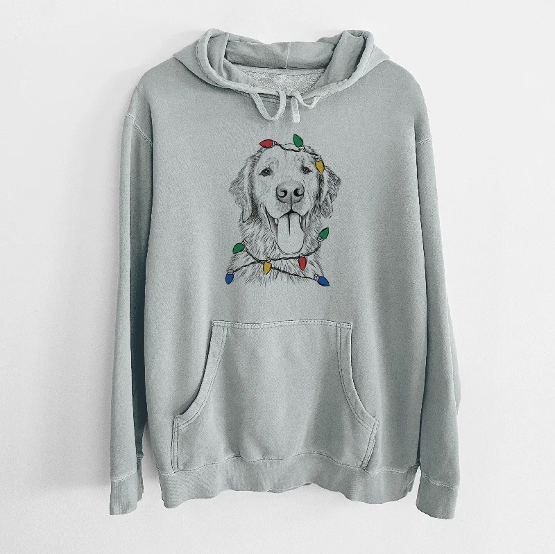 Christmas Lights Oliver Tredup the Golden Retriever - Unisex Pigment Dyed Hoodie Hoodie with Hem Detail Decorative Unique