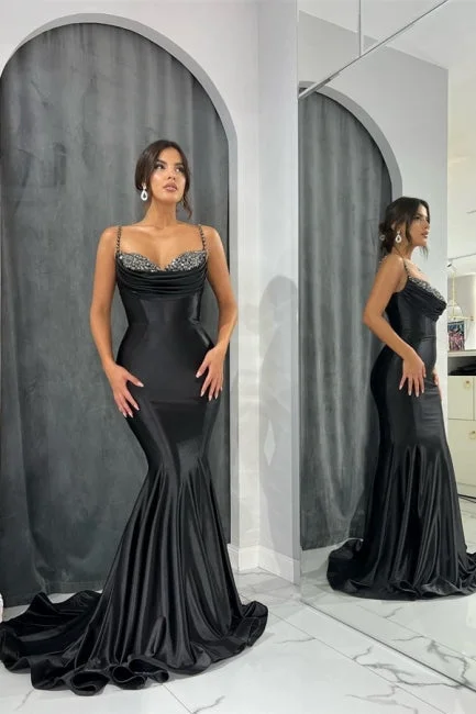 Suzhoufashion Charming Long Black Spaghetti Straps Mermaid Evening Dress With Glitter