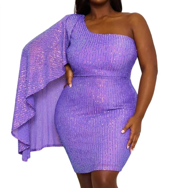 One Shoulder Sequin Party Dress In Purple Tunics Ceremony elegant