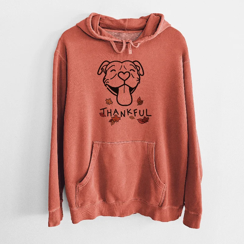 Thankful Pitbull - Louie - Unisex Pigment Dyed Hoodie Hoodie with Pastel Soft Subtle