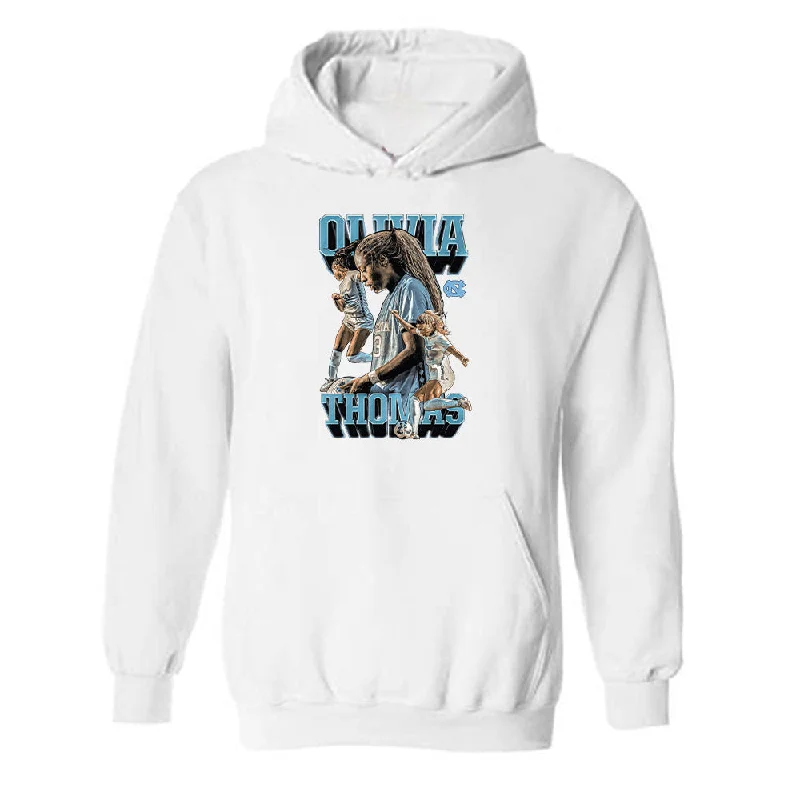 UNC - NCAA Women's Soccer : Olivia Thomas - Player Collage Hooded Sweatshirt Hoodie with Earth Tones Natural Calm