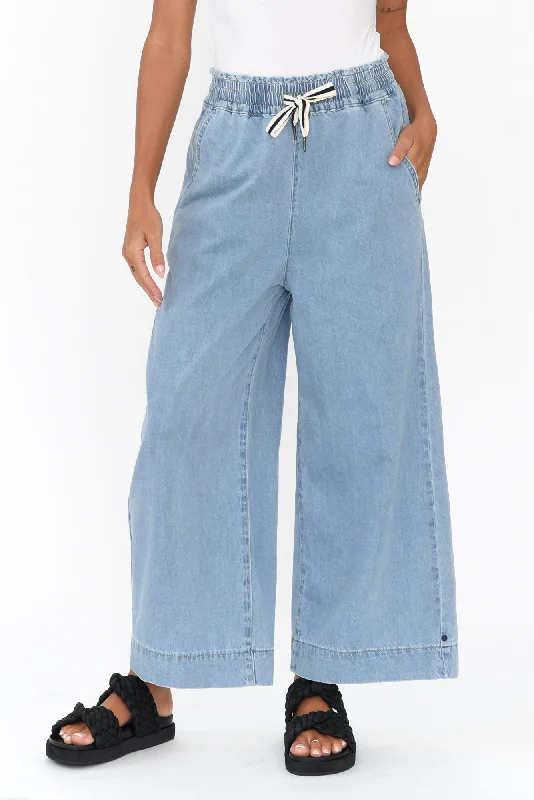 Greta Light Denim Wide Leg Pants Formal Dress Pants