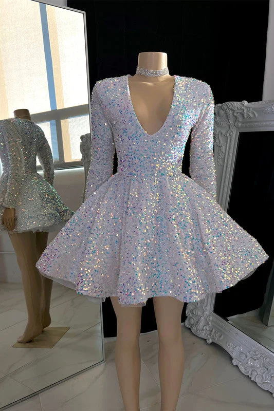 Sparkling V-neck A-line Mini Prom Dress With Beading