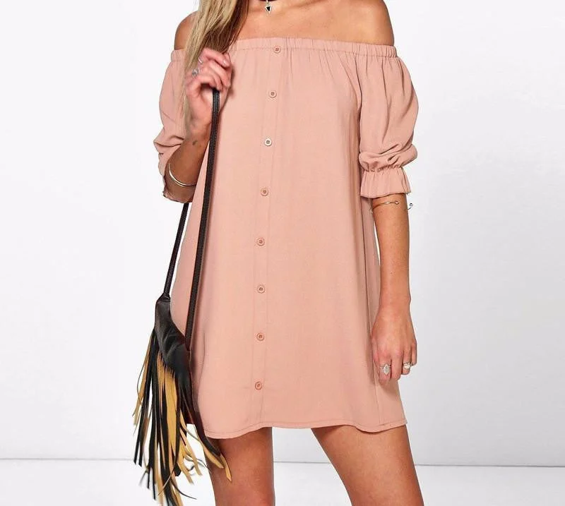 Women Off Shoulder Mini Party Dress Casual Loose Half Sleeve Strapless Dresses Plus Size Long Tops Tunics Plaid country
