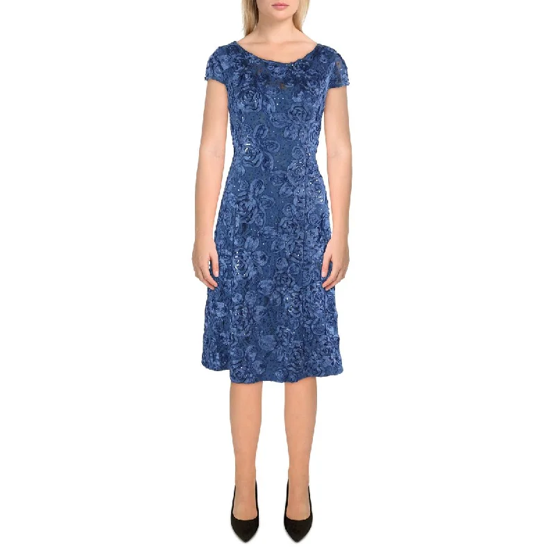 Petites Womens Lace Sequined Cocktail And Party Dress Chiffon Maxi Beach