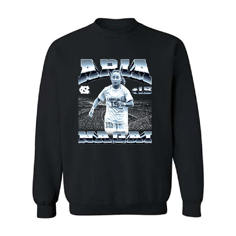 UNC - NCAA Women's Soccer : Aria Nagai - Player Collage Crewneck Sweatshirt Hoodie with Raw Hem Edgy Unfinished