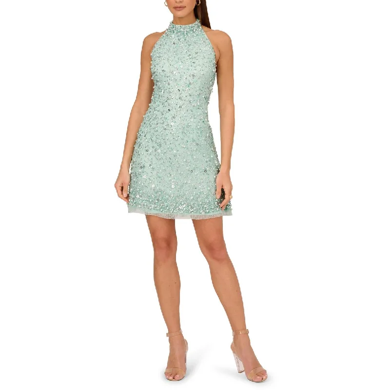 Womens Beaded Halter Cocktail And Party Dress Tunics Solid Classic