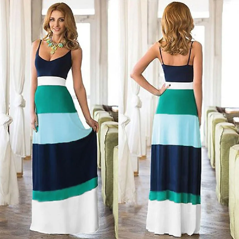 women vestidos boho long maxi dress color-matching summer dress evening party dresses bodycon plus size women clothing ukraine Crew Neckline Sporty