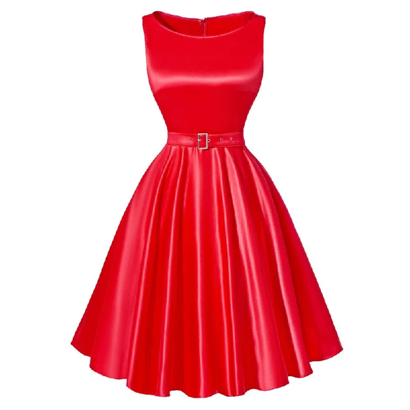 Women Dress Black Red Purple Summer Audrey Hepburn 50s 60s Vintage Dresses Vestidos Plus Size Rockabilly Party Dress Boat Neckline Classic