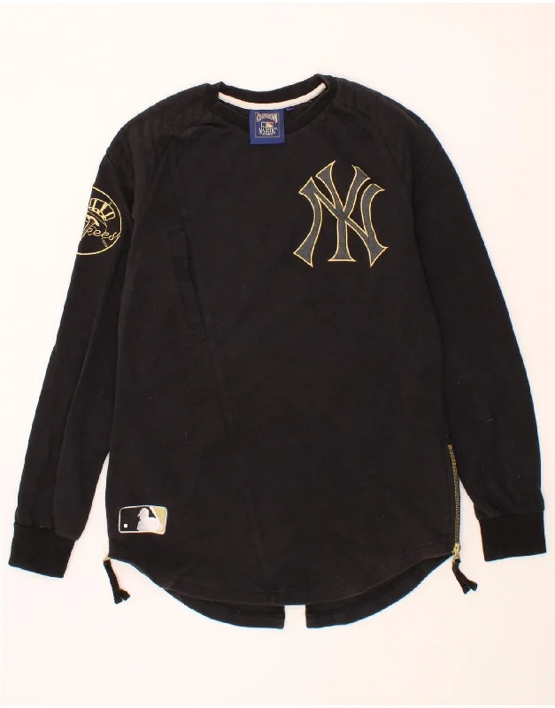 MAJESTIC Womens Yankees Graphic Sweatshirt Jumper UK 14 Medium Black Hoodie with Ribbed Cuffs Snug Fit Comfort