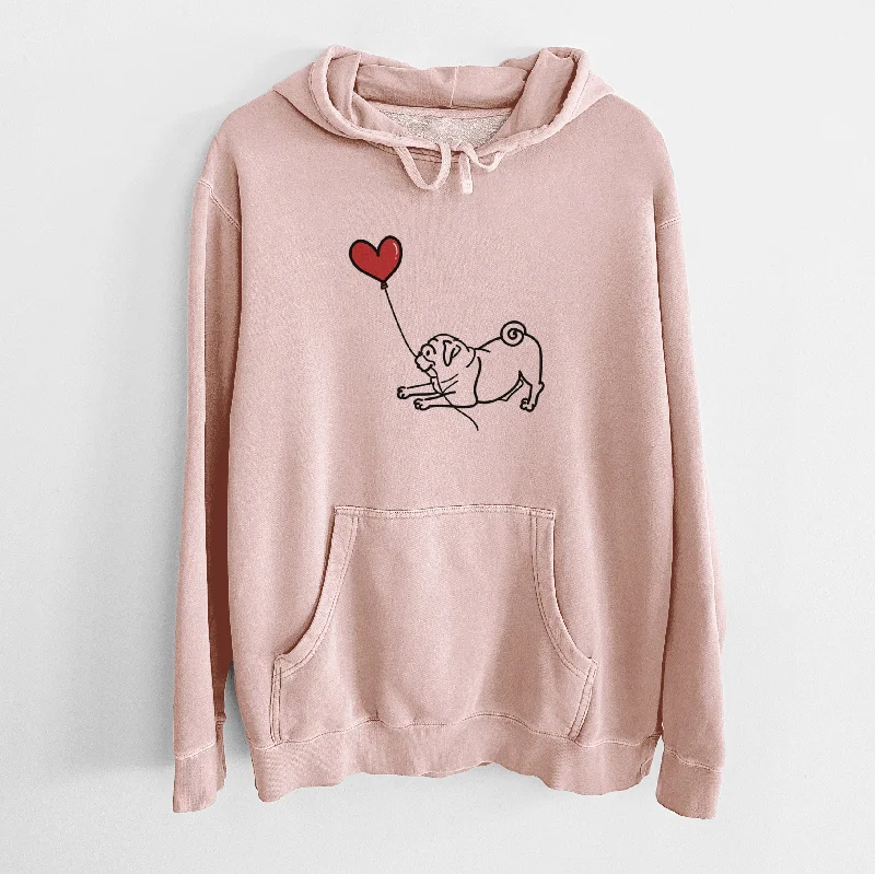 Pug Heart String - Unisex Pigment Dyed Hoodie Hoodie with Hem Applique Textured Unique