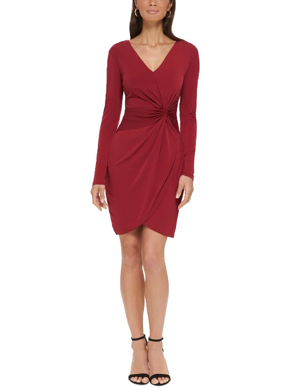 Womens Short V-Neck Cocktail and Party Dress High-Low Hemline Casual