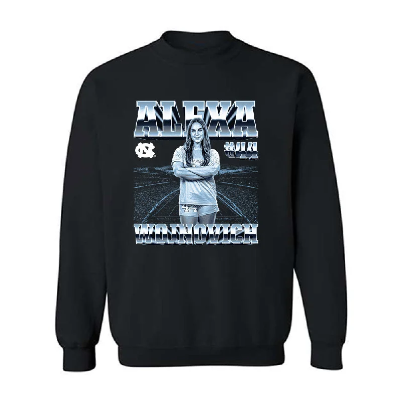 UNC - NCAA Women's Soccer : Alexa Wojnovich - Player Collage Crewneck Sweatshirt Hoodie with Frayed Bohemian Relaxed