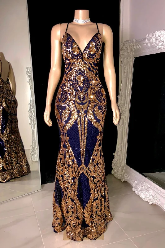 Suzhoufashion Elegant Spaghetti Straps V-neck Lace Sleeveless Prom Dress Long Mermaid