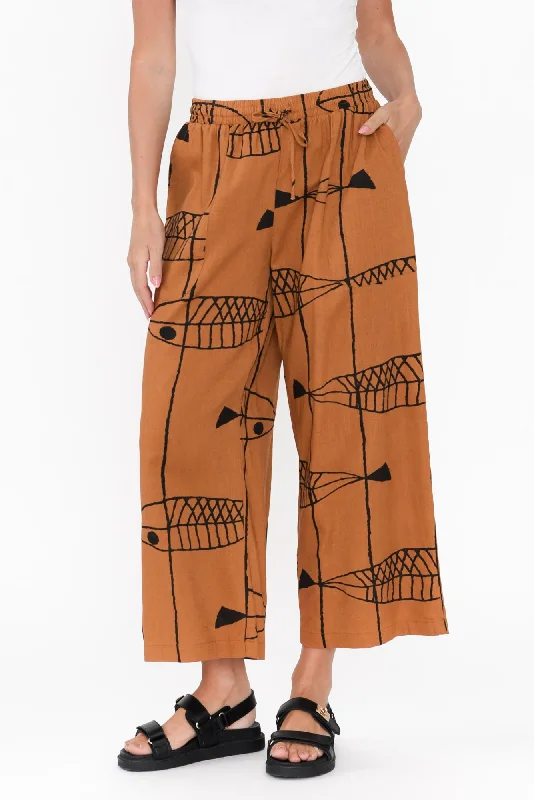 Minnelli Rust Sea Linen Cotton Pants Slim Fit Casual Pants