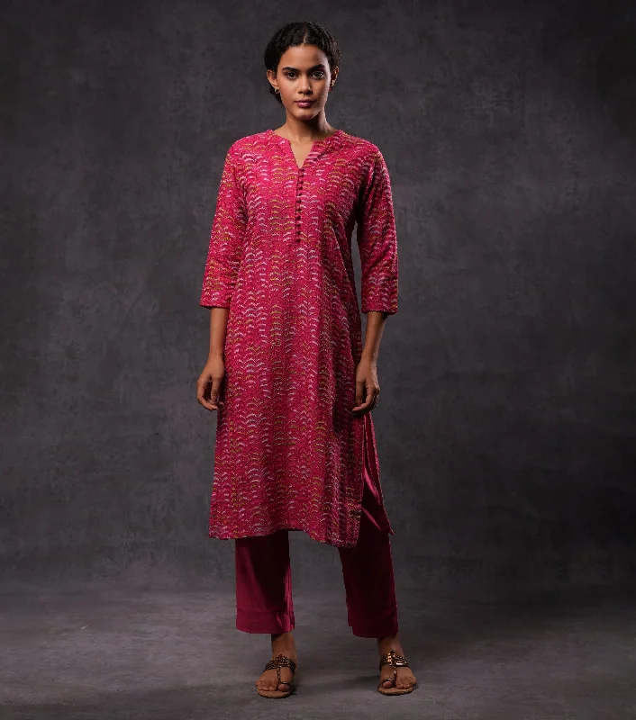 All Over Embroidered Cotton Silk Kurta with Pants Casual Wide Pants