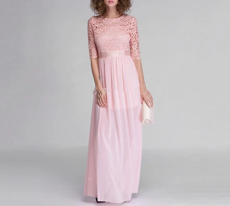 Women Elegant Lace Long Maxi Dresses Hollow Out Chiffon Half sleeve Evening Wedding Party Dress Plus size 3XL QZ609 Tunics Sophisticated sleek