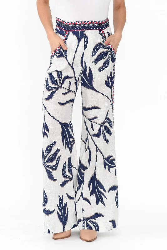 Eudora Palm Shadow Linen Blend Pants Comfortable Wide-Leg Pants