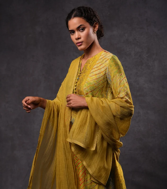 Printed Cotton Silk Buttoned Kurta Set with Dupatta and Pants Cozy Fitted Pants