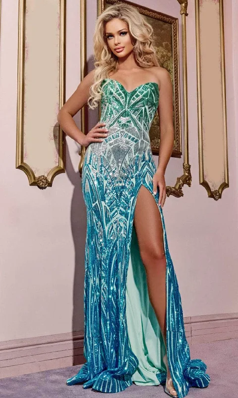 Jovani 40763 - Strapless Sequin Prom Dress Tunics Wedding white
