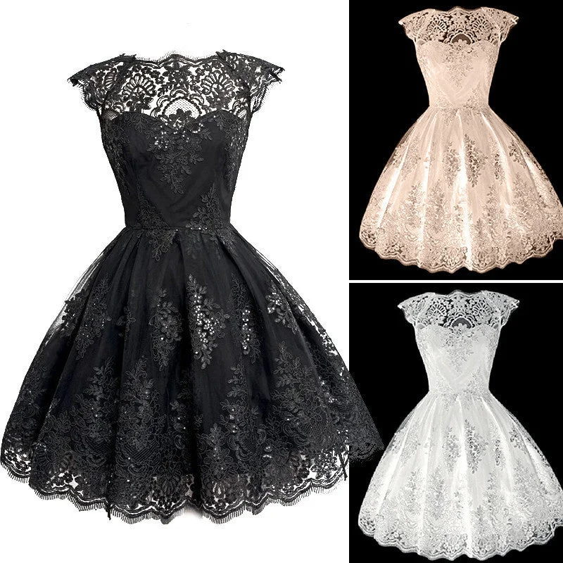 2017 Fashion Women Clothing Elegant ShortSleeve Black/White Lace Dress Vestidos Formal Wedding Mini Tutu Party Dresses Q2253 Pencil Length Work