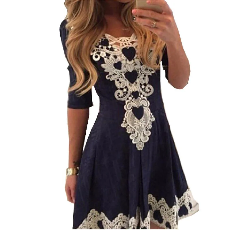 Summer Spring Lace Dress Women 2017 Vestido Womens Evening Party Dresses V-Neck Half Sleeve Casual Dress Vestido Femininos Tunics Satin smooth