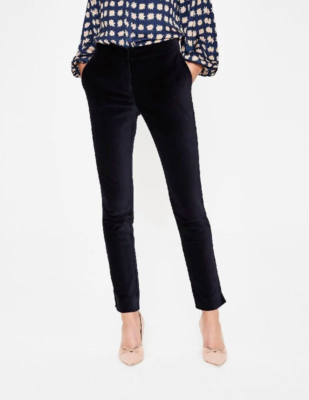 Velvet Straight Leg Ankle Pants In Navy Blue Casual Lounge Pants