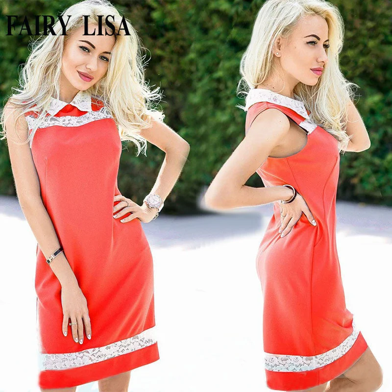 LISA summer lace Splice office dress women casual plus size vintage dress sexy sleeveless party dresses clothes Tunics Prom sequined