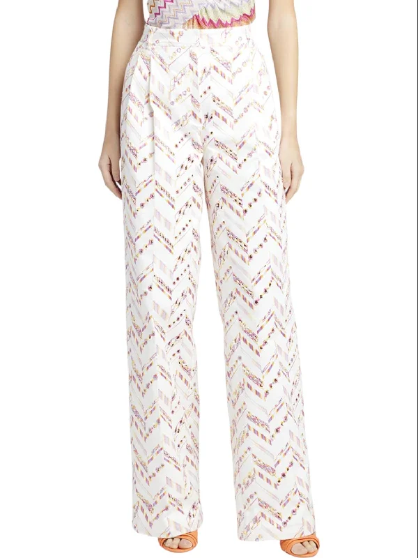 Eyelet Embroidery Pants In Multicolor Classic Flared Pants