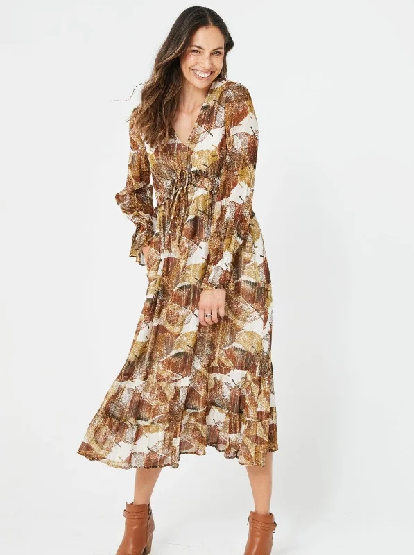 Woman Winter Party Dress Fashion Dress Casual Dress Holiday Dress - Joy Dress | Autumn Leaves/Viscose Lurex  Long sleeves or short sleeves as well. Tunics Ceremony elegant