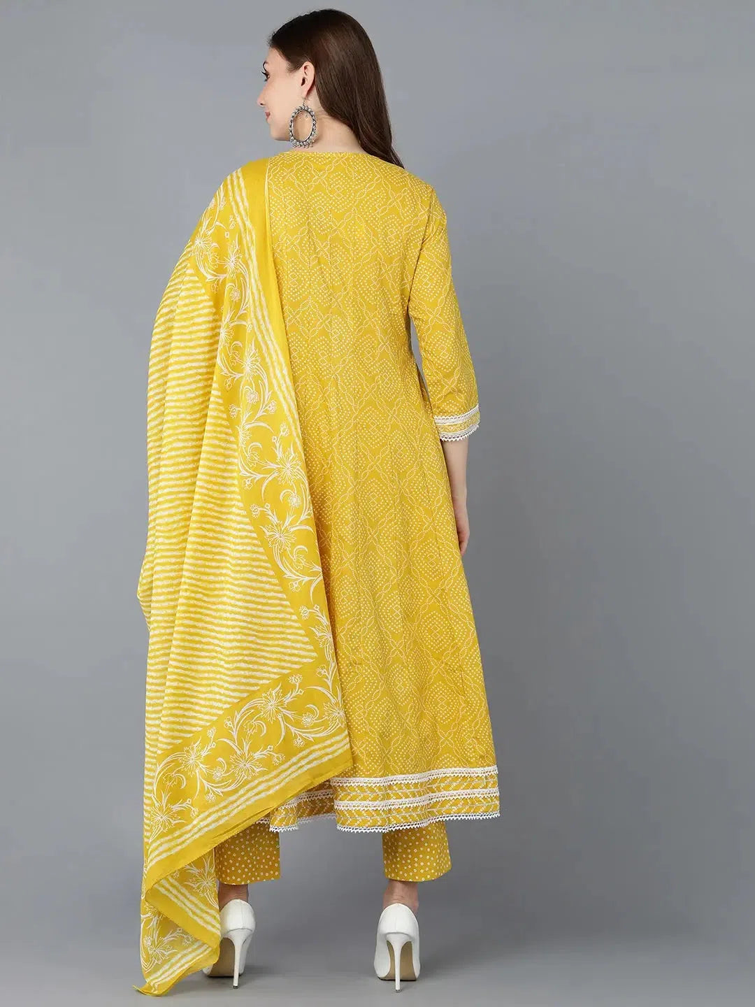 Ahika Women Yellow Rayon Embroidered Anarkali Kurta Pant Set With Dupatta Fashionable Jogger Pants