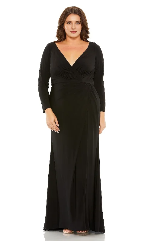 Black V-neck long sleeved formal and floor length Prom dress）