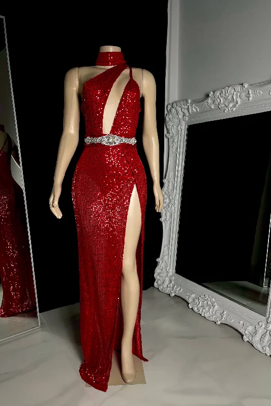Saxy Sleeveless Split Front Mermaid Prom Dress With Beading