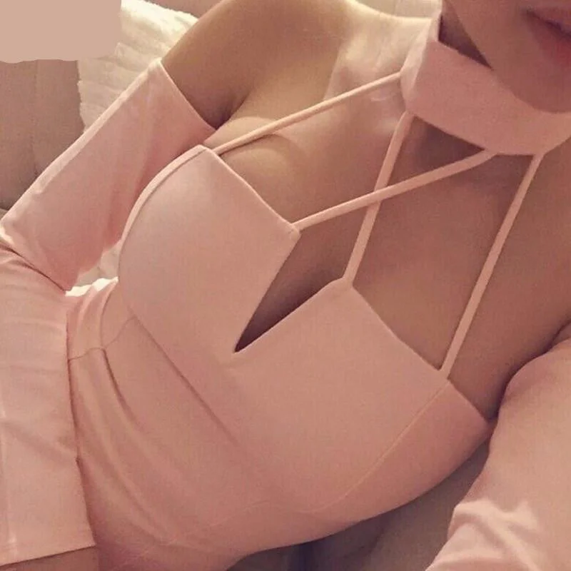 Club Dress Women Summer Long Sleeve Slim Backless Cross Strapless Midi Pencil Bandage Bodycon Party Dresses sweetheart Neckline Romantic