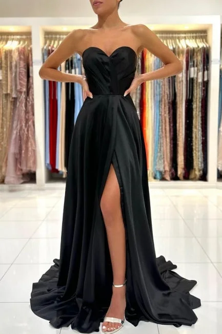 Modern Sweetheart  Holiday Dress Black Long Prom Dresses Split On Sale