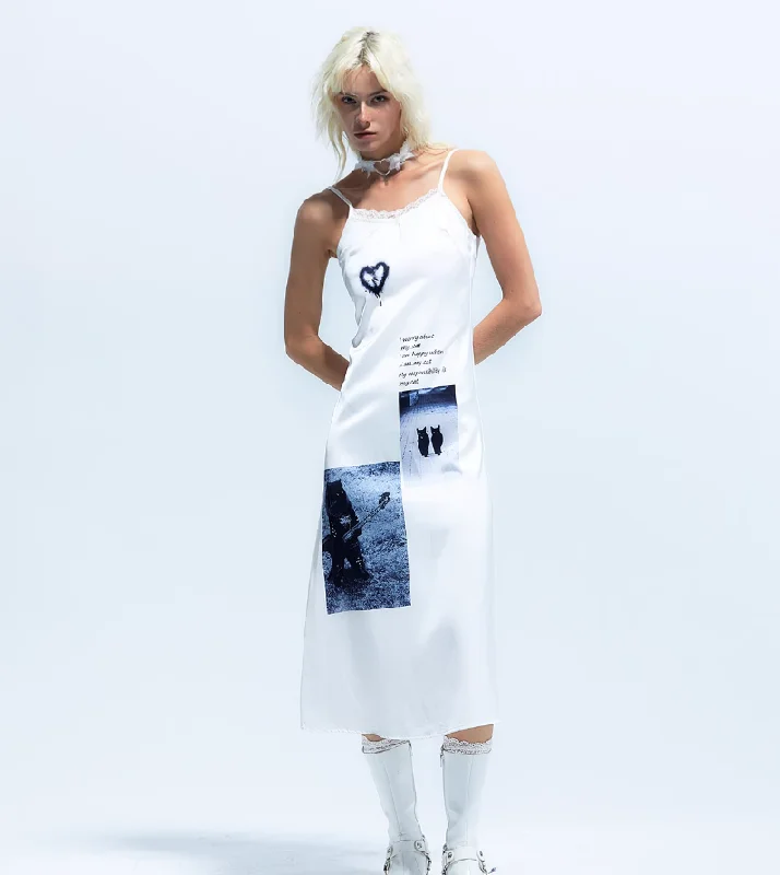 Slim Punk White Suspender Dress EMO0009