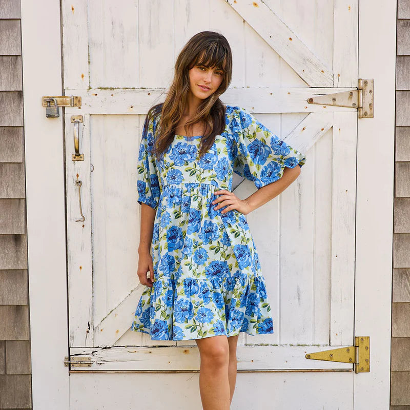 Melissa Dress in Blue Peonies Tunics Distressed trendy
