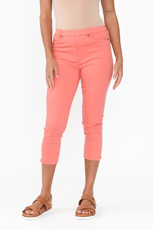 Reed Coral Stretch Cotton Capri Pants Trendy Palazzo Pants